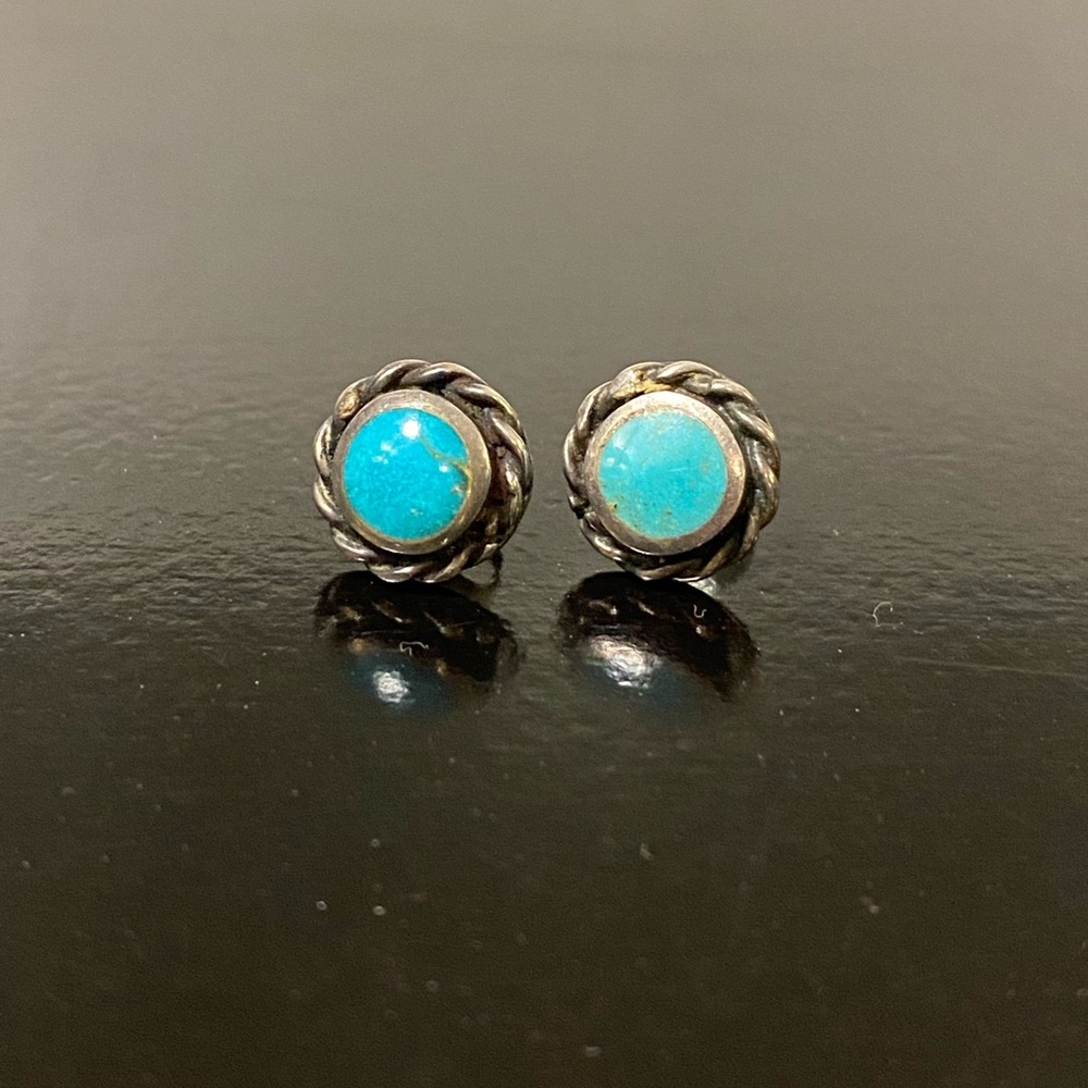 Vintage Southwestern Turquoise & Silver Post Pierced Earrings